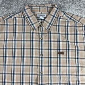 Carhartt Button Down Shirt Mens XXL Plaid Cotton Work Shirt Short Sleeve